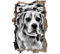 KAIASH 3D Stickers Muraux Monocrome Little Beagle dans Les Feuilles Ouverture Murale en Look 3D Sticker Mural ou de Porte Sticker Mural Sticker Mural Décoration Murale 62x42cm