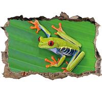 KAIASH 3D Stickers Muraux Petite Grenouille Verte sur Ouverture de Mur de Feuille en 3D Look Mur ou Autocollant de Porte Sticker Mural Sticker Mural décoration Murale 92x62cm