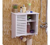 Kaichenyt Armoire de salle de bain suspendue en bois blanc avec portes à lamelles pour salle de bain, buanderie, 37 x 20 x 40,8 cm