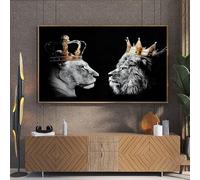 KAIDAARTLH Lion avec Couronne Blanc et Noir Animal Tableau sur Toile Tableaux Modernes Impressions Salon Chambre Affiche Mur Image Décoration Frameless(B,80x120cm)