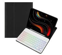 kaidisen Étui avec clavier rétroéclairé coloré pour Galaxy Tab A9+ 11" avec clavier magnétique amovible Bluetooth RVB rétroéclairé mignon couleur bonbon étudiant en affaires, noir + blanc