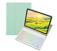 kaidisen Étui avec clavier rétroéclairé coloré pour iPad Pro 11" (4e/3e/2e/1ère génération) avec clavier Bluetooth rétroéclairé RVB amovible, couleur bonbon, vert menthe + blanc