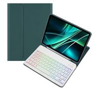 kaidisen Étui avec clavier rétroéclairé coloré pour iPad Pro 11" (4e/3e/2e/1ère génération) avec clavier Bluetooth rétroéclairé RVB amovible, couleur bonbon, vert foncé + blanc