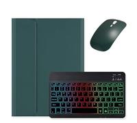kaidisen Étui avec clavier rétroéclairé pour Galaxy Tab S10 FE / S9 FE 11" / Tab S9/S8/S7 11" avec souris et clavier rétroéclairé coloré RVB amovible, vert foncé + noir