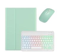 kaidisen Étui avec clavier rétroéclairé pour Galaxy Tab S10 FE / S9 FE 11" / Tab S9/S8/S7 11" avec souris et clavier rétroéclairé RVB coloré amovible, vert menthe + blanc