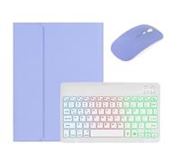 kaidisen Étui avec clavier rétroéclairé pour Galaxy Tab S10 FE / S9 FE 11" / Tab S9/S8/S7 11" avec souris et clavier rétroéclairé coloré RVB amovible, violet + blanc