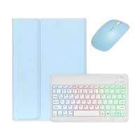 kaidisen Étui avec clavier rétroéclairé pour Galaxy Tab S10 Lite / S10 FE / S9 FE 11", Tab S9/S8/S7 11" avec souris et clavier rétroéclairé RVB coloré arc-en-ciel amovible Bleu clair + blanc