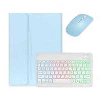 kaidisen Étui avec clavier rétroéclairé pour Galaxy Tab S10 Lite / S10 FE / S9 FE 11", Tab S9/S8/S7 11" avec souris et clavier rétroéclairé coloré RVB détachable Bleu clair + blanc
