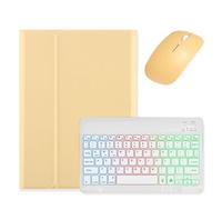 kaidisen Étui avec clavier rétroéclairé pour iPad 6e 5e génération, iPad Air 2/Air, iPad Pro 9,7", avec clavier rétroéclairé amovible, jaune + blanc