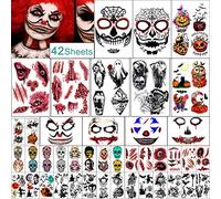 Kaieteur 42 Feuilles tTatouage de Visage d'Halloween, Autocollant de Tatouage Collection de Citrouille de Crâne Tatouage Temporaire étanche pour Aultes et Enfants