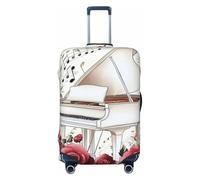 Kaifanee Housse de protection élastique pour valise de voyage, motif fleurs de lapin blanc, housse de bagage de Pâques anti-rayures pour bagages de 78,7 à 81,3 cm, Roses rouges piano blanc, S(18"-22"