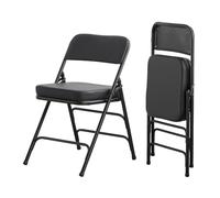 KAIHAOWIN Lot de 2 Chaise Pliante Rembourree, Ultra épais Chaise Pliante Intérieur Chaises Métalliques Confortables avec Coussin Moelleux Salle à Manger et Bureau Noir