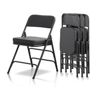 KAIHAOWIN Lot de 4 chaises pliantes avec siège rembourré ultra épais - Chaises pliables d'intérieur confortables en métal avec coussin doux - Noir