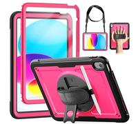 KAIJIAbox Étui pour iPad (A16) 11{^>e<^} génération 11" 2025, pour iPad 10e génération 11" 2022, coque de protection avec protecteur d'écran, dragonne à 360° et support, porte-crayon, rose rouge