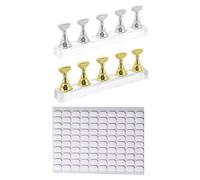 KAILIKETIY 2 Ensembles Kit Pratique Nail Art avec Support Chessboard Argent et Or Bases Affichage pour Ongles Pâte Adhésive Ovale pour Entraînement Manucure Salon