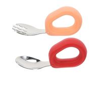 KAILIKETIY 2 pièces Cuillère et Fourchette Garçon Fille Inox et Silicone Poignée Courte Antidérapante pour Cuisine Garçon Fille