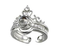 KAILIKETIY Anneau Créatif Bague Ouverte Réglable en Cuivre et Zircon de Couronne Projection je T'aime en 100 Langues Présent Saint-valentin pour Couple