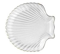 KAILIKETIY Assiette en Verre de Forme Coquillage Bordure Dorée, Assiette Délicate Multi-usage pour Hôtels et Restaurants, Design Unique et Matériau Alimentaire Sûr