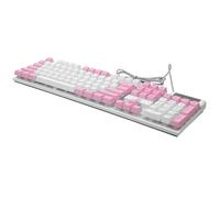 KAILIKETIY Clavier Mécanique Rétroéclairé USB 104 Touches Support Pliable et Effet Lumineux Bicolore, Matériel Abs, Design Blanc et Rose, Usage Gamer PC et Bureautique
