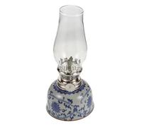 KAILIKETIY Lampe à Huile de Table Vintage en Céramique et Verre Motif Lotus, Éclairage Intérieur Stable, pour Rituels Religieux et Camping Décoratif