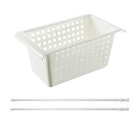KAILIKETIY Passoire d'Évier Panier Égouttoir Extensible, 1 Pièce en PP Blanc, Rangement sous Évier Cuisine, Barre Télescopique, pour Évier Multifonctionnel