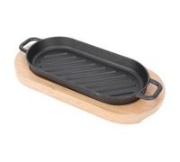 KAILIKETIY Plat à Griller Antiadhésif en Fer Noir Plateau en Bois, Design Créatif pour Cuisson Barbecue et Protection de Table Lors de Repas en Famille ou Fêtes