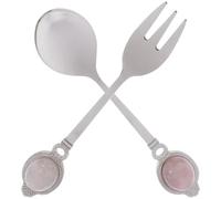 KAILIKETIY Set de Couverts Gemmes 2 Pièces en Pierre de Cristal et Acier Inoxydable Argenté, Cuillère à Dessert Ergonomique et Fourchette Multifonction pour Mélange de Café Couleur Aléatoire