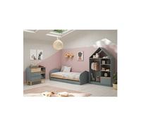 KAINA - Chambre 90x200cm avec Commode 3T et Dressing Cabane Coloris Gris et Naturel -