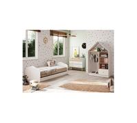 KAINA - Chambre 90x200cm avec Commode 4T et Dressing Cabane Coloris Blanc et Naturel -