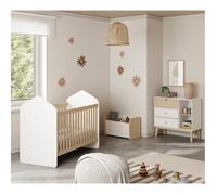 KAINA - Chambre Bébé 60x120cm + Coffre à Jouets Coloris Blanc et Naturel -