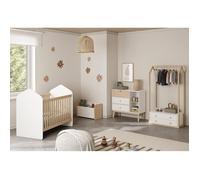 KAINA - Chambre Bébé 60x120cm Complète + Coffre à Jouets Coloris Blanc et Naturel