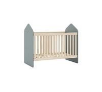 KAINA - Lit Bébé 60x120cm Forme Cabane MDF et Pin Coloris Gris Vert et Naturel -