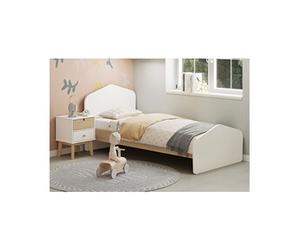 KAINA - Pack Lit 90x190cm + Chevet 2 Tiroirs Coloris Blanc et Naturel -