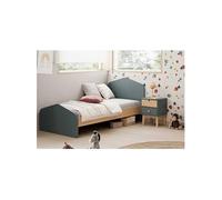 KAINA - Pack Lit 90x190cm + Chevet 2 Tiroirs Coloris Gris et Naturel -