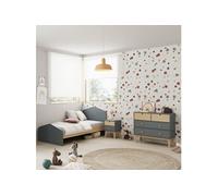 KAINA - Pack Lit 90x190cm + Chevet 2 Tiroirs + Commode 4T Coloris Gris et Naturel -