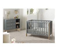 KAINA - Pack Lit Bébé 60x120cm + Commode 3 Tiroirs Coloris Gris et Naturel -