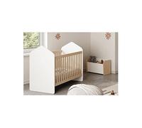 KAINA - Pack Lit Bébé Cabane 60x120cm + Coffre à Jouets Coloris Blanc et Naturel -