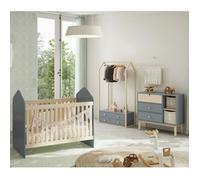 KAINA - Pack Lit Bébé Cabane 60x120cm + Commode + Penderie Coloris Gris et Naturel -