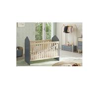 KAINA - Pack Lit Bébé Cabane 60x120cm + Penderie Coloris Gris et Naturel -