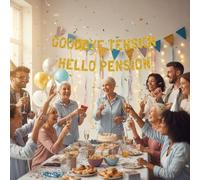 Kainds Décorations de fête de retraite, grandes lettres grasses de 19,6 cm, scène joyeuse de fête de retraite pour collègues, les lettres dorées ne glissent pas et les paillettes restent en place