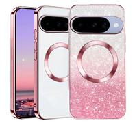 Kainevy Coque pour Google Pixel 10, Compatible avec Magsafe, Etui Magnétique Transparente Paillettes Ultra Fine, Femme Fille Housse Protection Antichoc Silicone pour Pixelsnap (Pink)