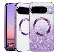 Kainevy Coque pour Google Pixel 10, Compatible avec Magsafe, Etui Magnétique Transparente Paillettes Ultra Fine, Femme Fille Housse Protection Antichoc Silicone pour Pixelsnap (Purple)