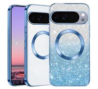Kainevy Coque pour Google Pixel 10 Pro, Compatible avec MagSafe, Etui Magnétique Transparente Paillettes Ultra Fine, Femme Fille Housse Protection Antichoc Silicone pour Pixelsnap (Blue)