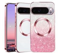 Kainevy Coque pour Google Pixel 10 Pro XL, Compatible avec MagSafe, Etui Magnétique Transparente Paillettes Ultra Fine, Femme Fille Housse Protection Antichoc Silicone pour Pixelsnap (Pink)