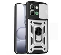 Kainevy Coque pour Infinix Note Edge 5G avec Cache Camera et Anneau Support Metal, Housse Etui Protection Antichoc Militaire renforcée pour Infinix Note Edge 5G, Homme (Argenté)