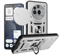 Kainevy Coque pour Nothing Phone 3a Pro avec Cache Camera et Anneau Support Metal, Compatible Support Voiture Magnétique Housse Etui Protection Antichoc Militaire pour Nothing Phone 3a Pro (Argenté)