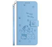 Kainevy Coque pour Oppo A5 5G&4G Silicone Cuir avec Cordon et Porte Carte et Support, Etui Portefeuille Protection Antichoc Intégrale pour Oppo A5 Chat Mignonne Design (Bleu)