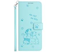 Kainevy Coque pour Oppo A5x 5G&4G Silicone Cuir avec Cordon et Porte Carte et Support, Etui Portefeuille Protection Antichoc Intégrale pour Oppo A5x Chat Mignonne Design (Vert)