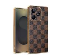 Kainevy Coque pour Realme C53, Etui Antichoc Cuir Silicone Ultra Fine pour Realme C53 avec Camera Protection, Housse Motif Leopard Chic Luxe Aesthetic (À Carreau)