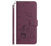 Kainevy Coque pour Realme C65 4G Cuir avec Cordon et Porte Carte et Support, Etui Portefeuille pour Realme C65 Silicone Antichoc Chat Mignonne Design (Bordeaux)